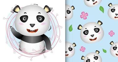 lindo panda con ramitas de patrones sin fisuras y diseños de ilustraciones vector