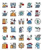 medio ambiente, ecológico 30 iconos de contorno de relleno simple vector