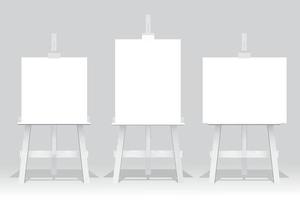 Wooden easel stand with blank canvas on white background vector