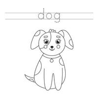 trazando letras con lindo perro. práctica de escritura para niños. vector