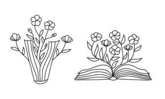 libro abierto con ramitas de flores. Ilustración conceptual de escribir su propio futuro. concepto de vector para librería, club de literatura o biblioteca. ilustración de boceto