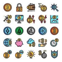 iconos perfectos de píxeles de línea de color de criptomoneda vector