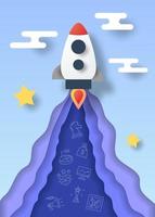 rocket startup paper cut style vector