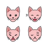 Conjunto de caras de gato sphynx que muestran diferentes emociones. vector