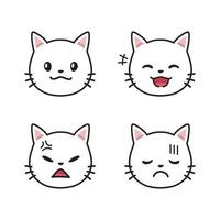 Conjunto de caras de gato blanco que muestran diferentes emociones. vector