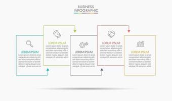 Plantilla de flecha de línea delgada infográfica con 5 opciones vector