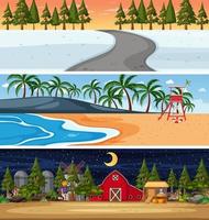 Set of different nature horizontal scenes vector