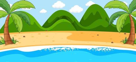 Escena de paisaje de playa vacía con montañas vector