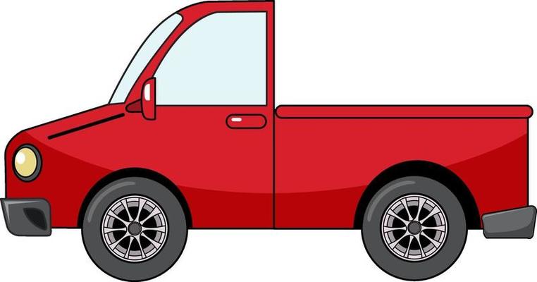 Red pick up car in cartoon style isolated on white background