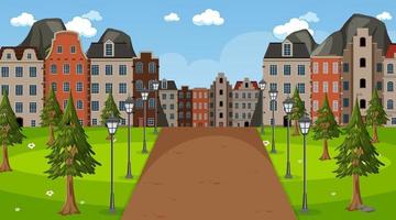 Empty park in the town scene at day time vector