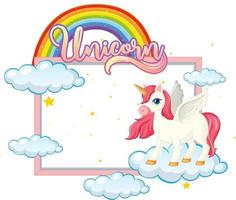 Empty banner with cute pegasus cartoon character on white background vector