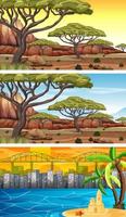 Set of different nature horizontal scenes vector