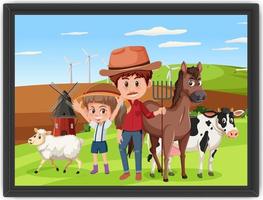 A picture of Dad and daughter in the farm scene vector