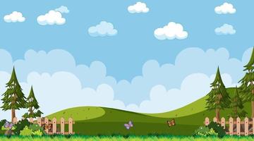 Blank sky in the park scene with many trees and meadow vector