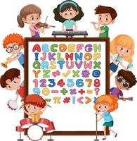 A to Z Alphabet board with many kids doing different activities vector