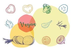 Line drawing of each vegetable, cut into pieces vector