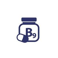 vitamina b9, icono de suplemento de folato en blanco vector