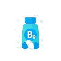 vitamina b9, icono de suplemento de folato vector