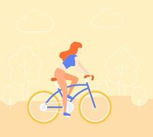 Girl riding bicycle in park, vector