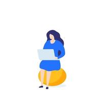 girl with laptop sitting on fitball, vector