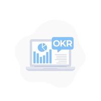 OKR vector icon with laptop and business analytics