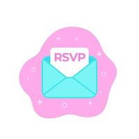 icono de rsvp con sobre, vector plano