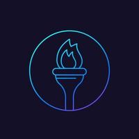 torch with flame, linear icon vector