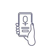 voice assistant app, phone in hand, line icon vector