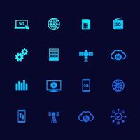 5g network, mobile communication, mobile internet icons set vector