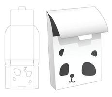 Flip tin box with panda face cartoon shaped window on flip top die cut template vector