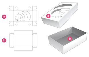 caja simple y tapa con plantilla troquelada de ventana en forma de dibujos animados de panda vector