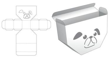 Bottom chamfered box with dog stencil die cut template vector