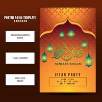 Modern Ramadan Mubarak flyer or brochure template, with red background color vector