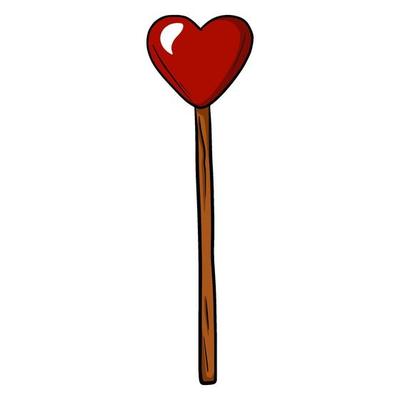 Red heart on a wooden stick. Cartoon style.