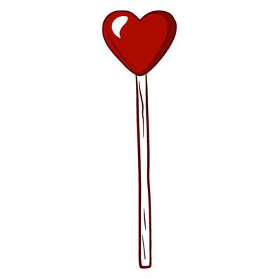 Red heart on a wooden stick. Cartoon style.