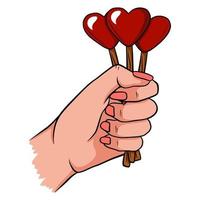 Heart on a brooch in a woman's hand. Cartoon style. vector