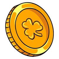 Gold coin. Money. One coin. Lucky coin. Cartoon style. vector