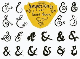 Ampersands and Catchwords hand drawn set for Logo and Label Designs. Vintage Style Hand Lettered symbols collection isolated on white background. vector