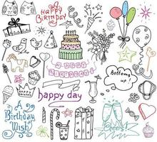 Birthday party elements colored hand drawn sketch with numbers vector