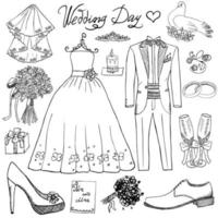 wedding sketch doodles isolated vector