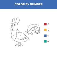 Color by numbers. Rooster. Kid game vector