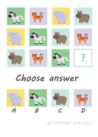 Choose answer. Safari animals. Kid game vector