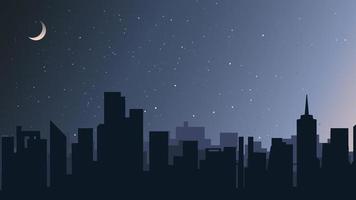 Landscape with city under the starry sky. vector