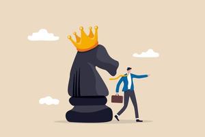 businessman pointing finger to direct chess knight with king crown vector