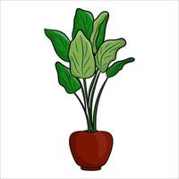 A potted houseplant in a flat cartoon style. An element for decorating your home, room or office. Vector illustration isolated on a white background.