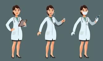 Female doctor in different poses. vector