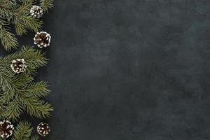 Chalkboard with pine needles and cones photo