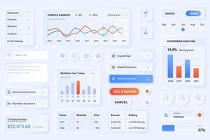 elementos de la interfaz de usuario para la aplicación de análisis de datos plantilla de elementos de ui de diseño neumorfológico vector