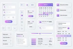 User interface elements for travel booking mobile app neumorphic design UI elements template vector