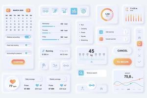 User interface elements for fitness mobile app neumorphic design UI elements template vector